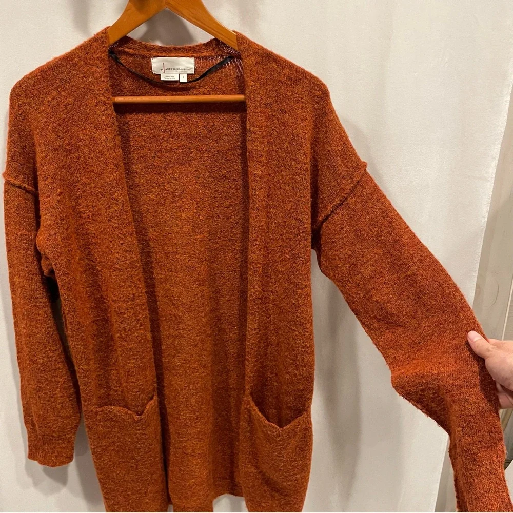 Anthropologie pumpkin heather boho oversized open front soft sweater pockets - Picture 5 of 10
